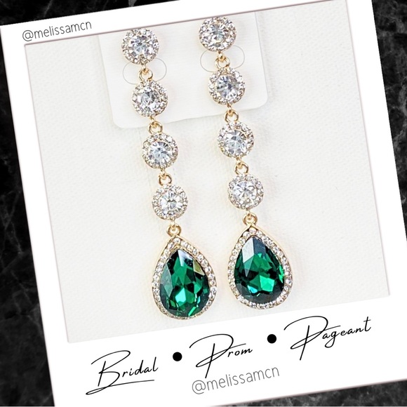 Prom Pageant Bridal Jewelry - Long Green Crystal Dangle Earrings Light Comfortable Special Occasion Spa…